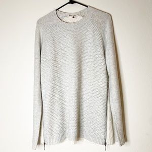 REBECCA TAYLOR gray and cream wool-cashmere zip-side knit pullover sweater M